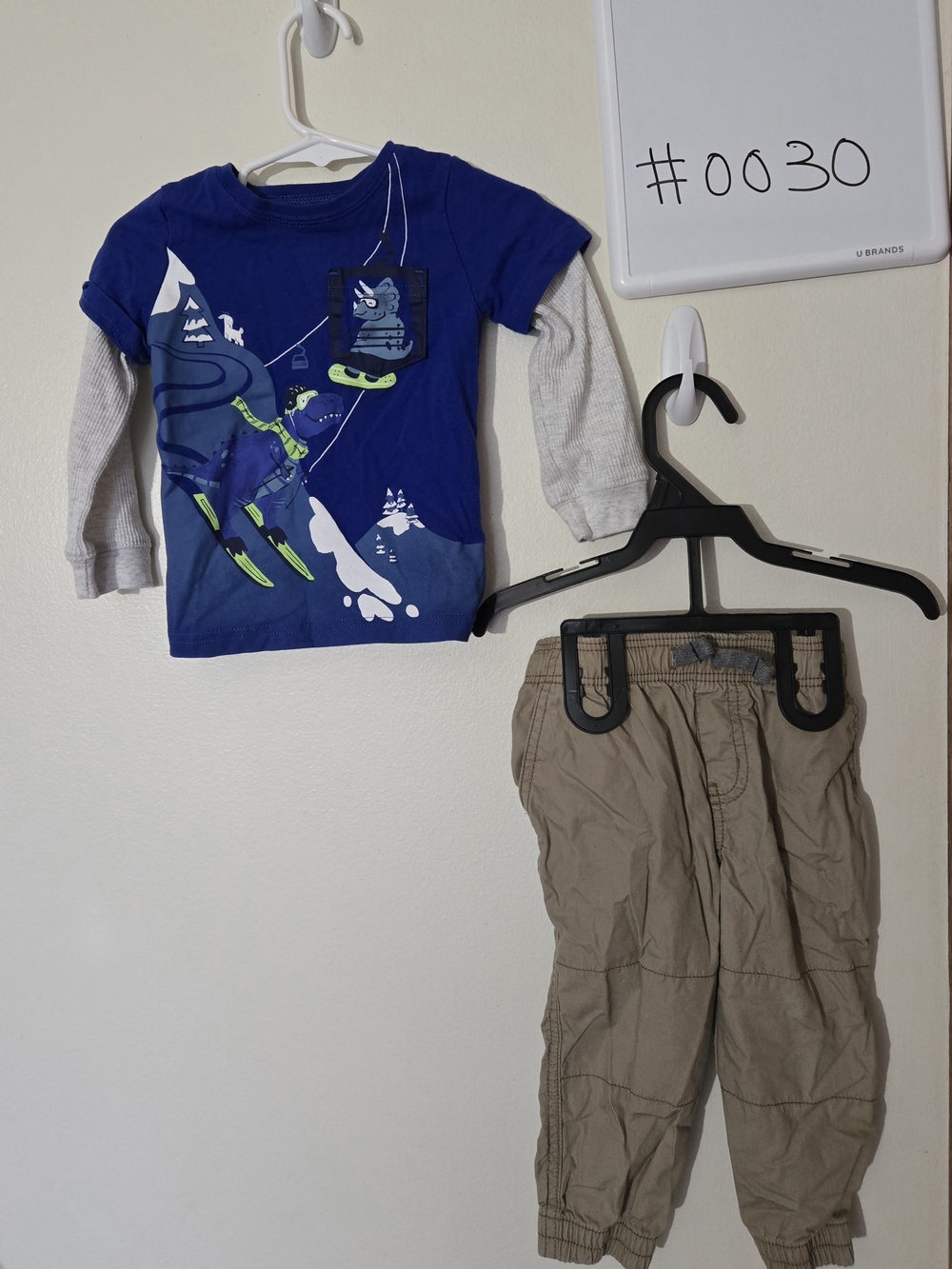 Carter's 18M Graphic Long Sleeve Tee With Tan Cargo Pants #0030